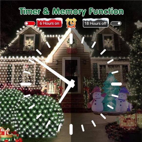 Christmas Net Lights, 280 LED Mesh Lights 9.8FT x 6.6FT 8 Modes Waterproof - Picture 3 of 7
